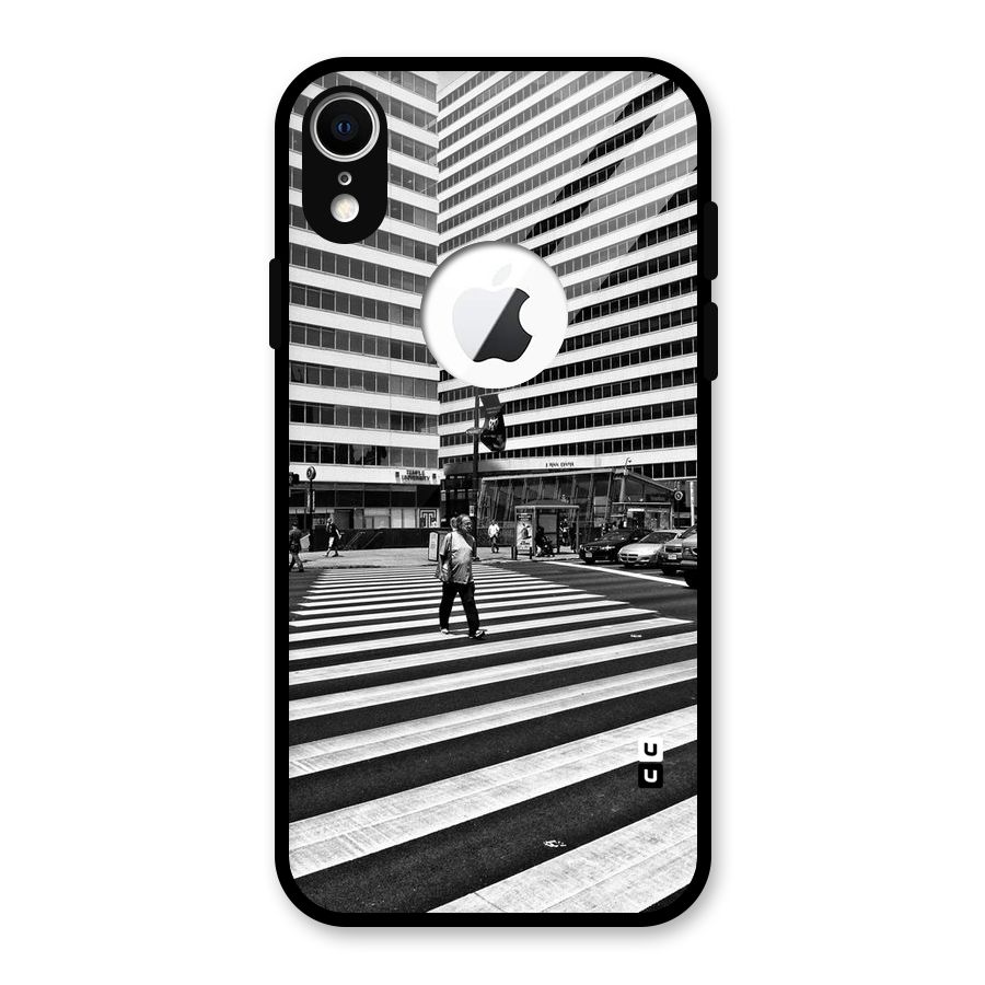 Black White Perspective Glass Back Case for iPhone XR Logo Cut