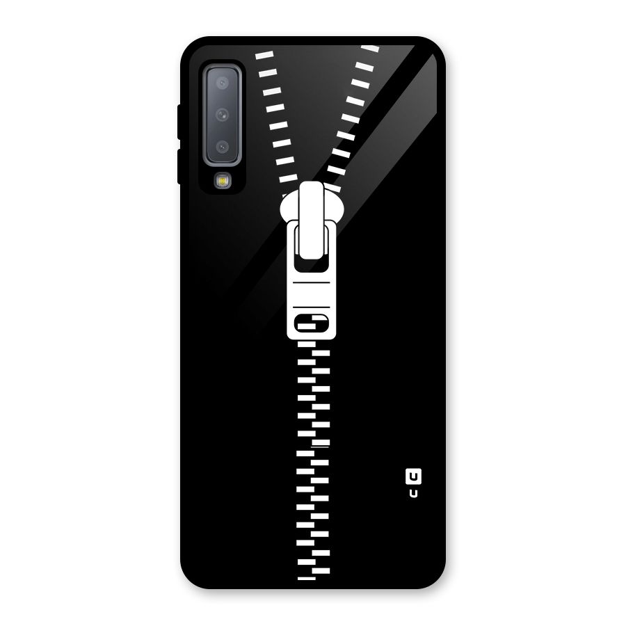 Black Zipper Glass Back Case for Galaxy A7 (2018)