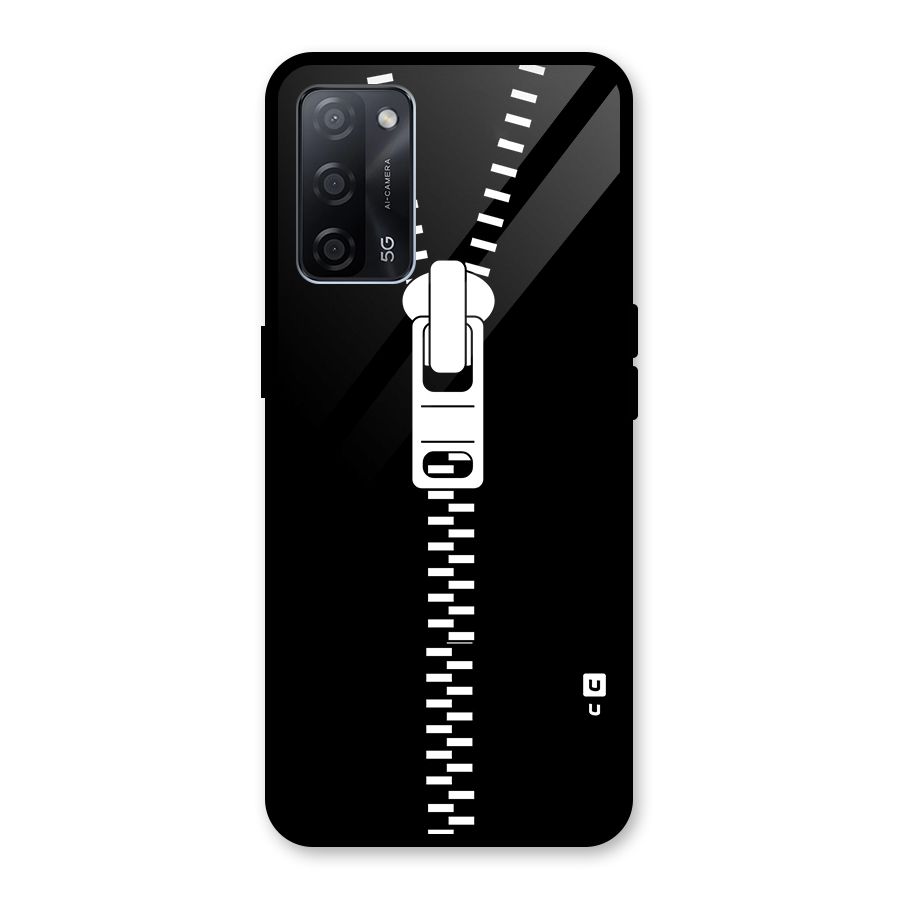 Black Zipper Glass Back Case for Oppo A53s 5G