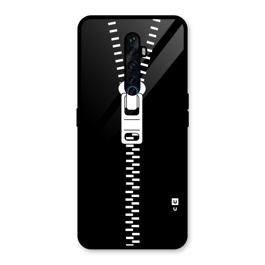Black Zipper Glass Back Case for Oppo Reno2 F