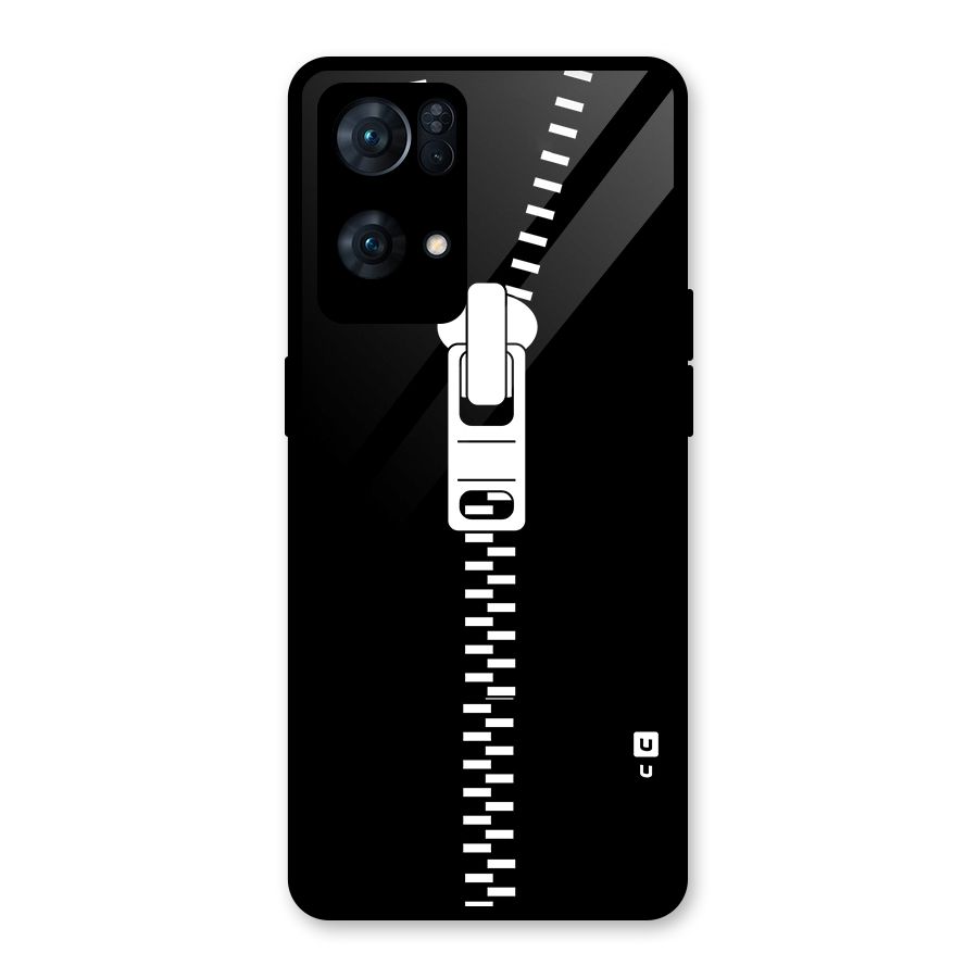 Black Zipper Glass Back Case for Oppo Reno7 Pro 5G