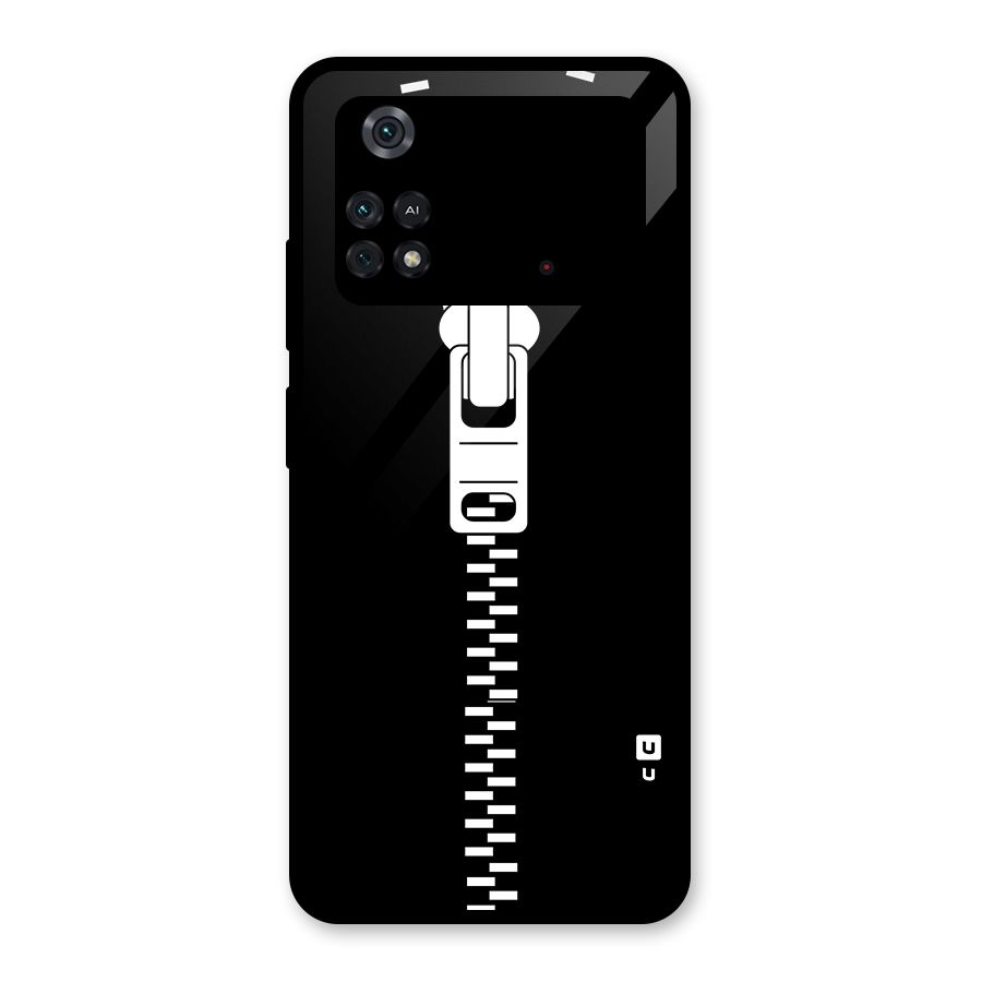 Black Zipper Glass Back Case for Poco M4 Pro 4G