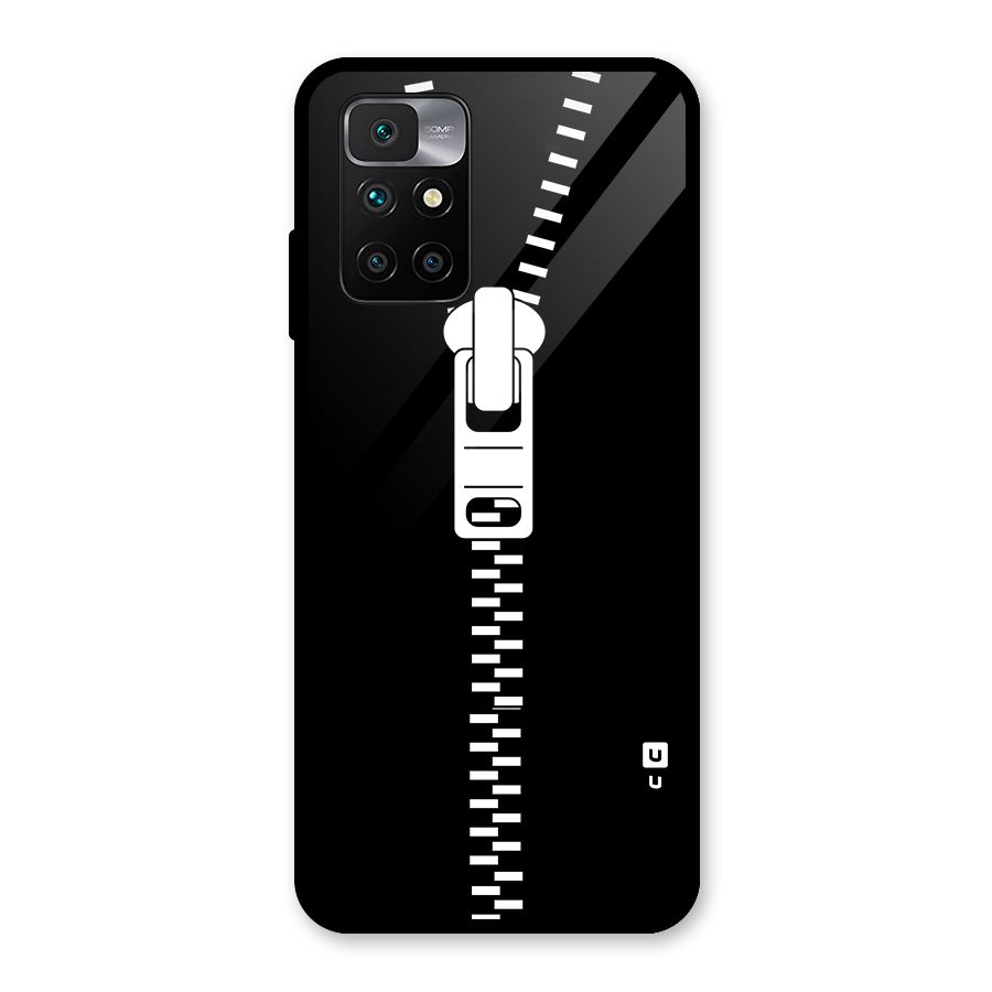 Black Zipper Glass Back Case for Redmi 10 Prime