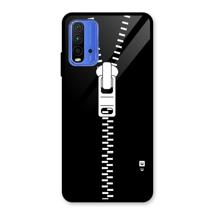 Black Zipper Glass Back Case for Redmi 9 Power