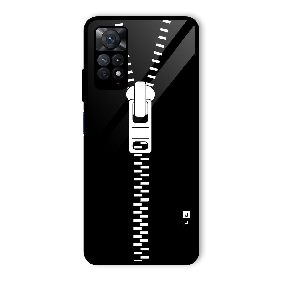 Black Zipper Glass Back Case for Redmi Note 11 Pro