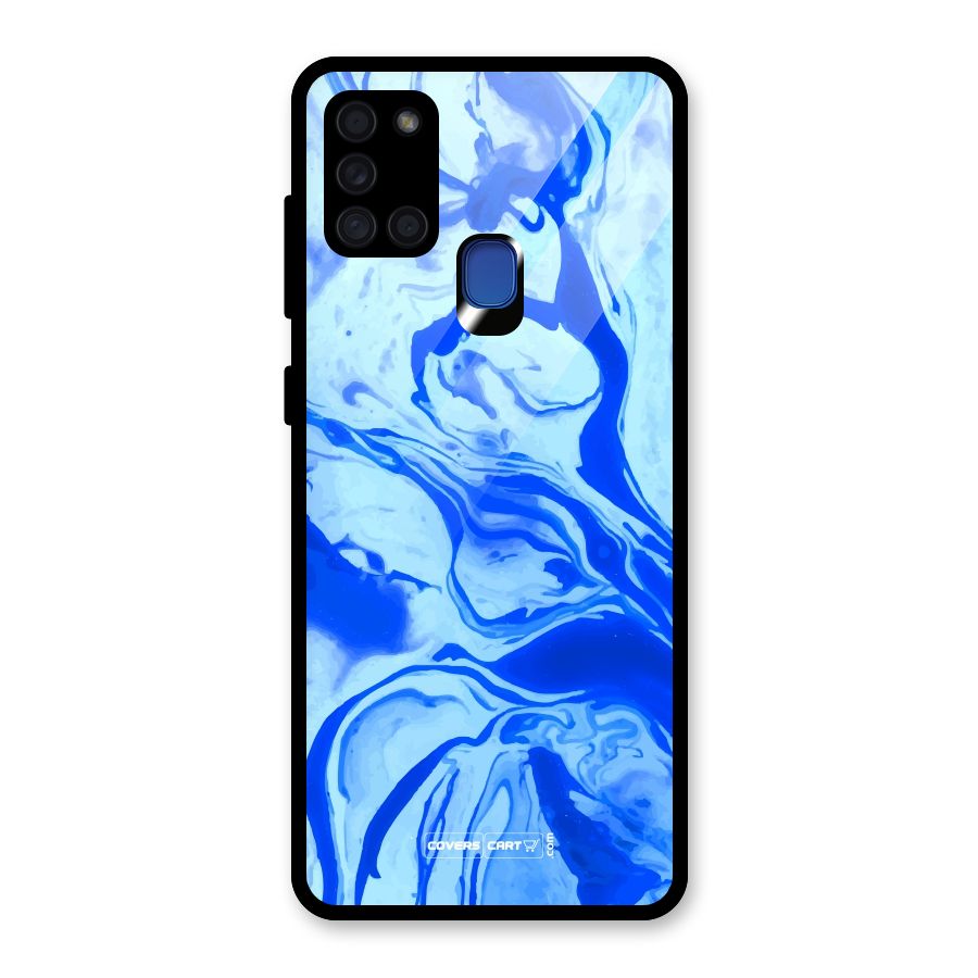 Blaze Blue Marble Texture Glass Back Case for Galaxy A21s