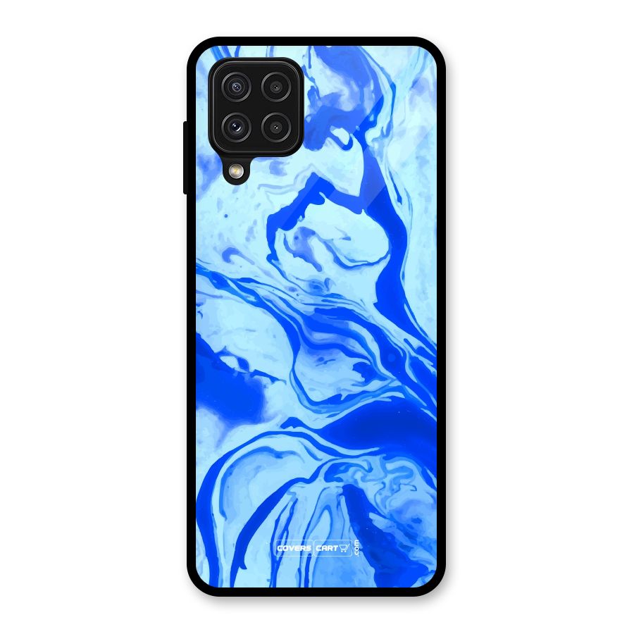 Blaze Blue Marble Texture Glass Back Case for Galaxy A22 4G