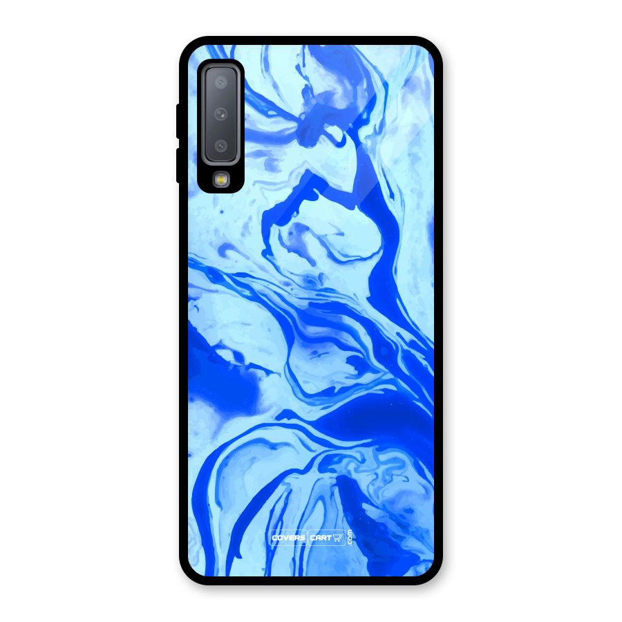 Blaze Blue Marble Texture Glass Back Case for Galaxy A7 (2018)