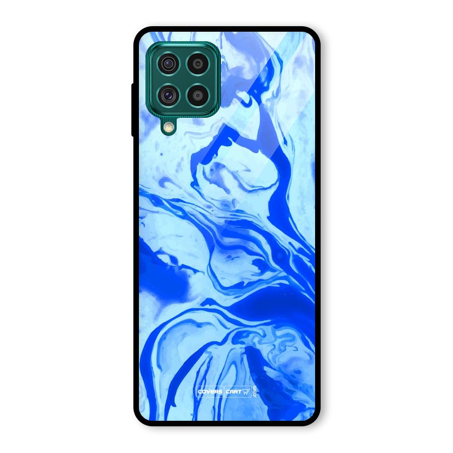 Blaze Blue Marble Texture Glass Back Case for Galaxy F62