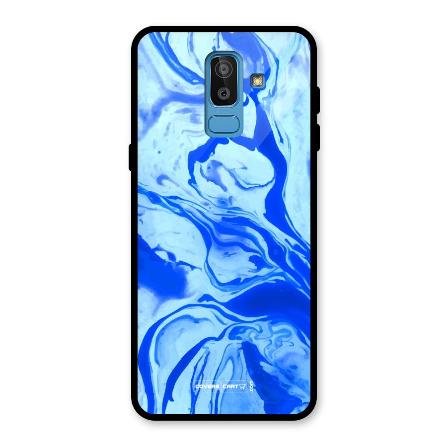 Blaze Blue Marble Texture Glass Back Case for Galaxy J8