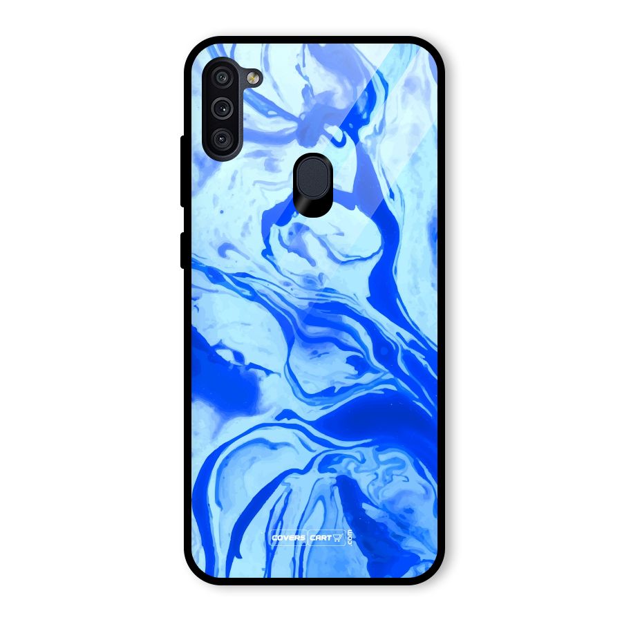 Blaze Blue Marble Texture Glass Back Case for Galaxy M11