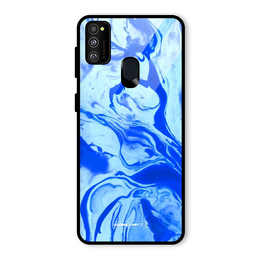 Blaze Blue Marble Texture Glass Back Case for Galaxy M30s