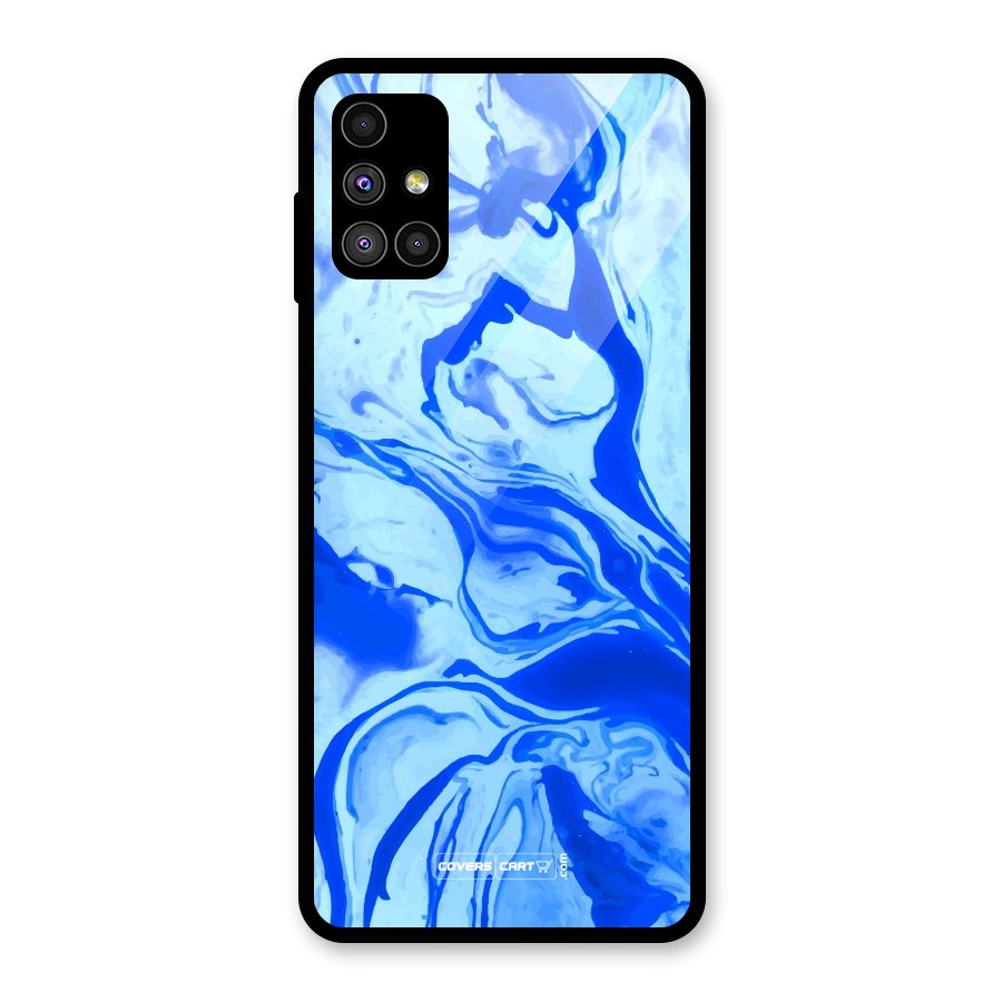 Blaze Blue Marble Texture Glass Back Case for Galaxy M51