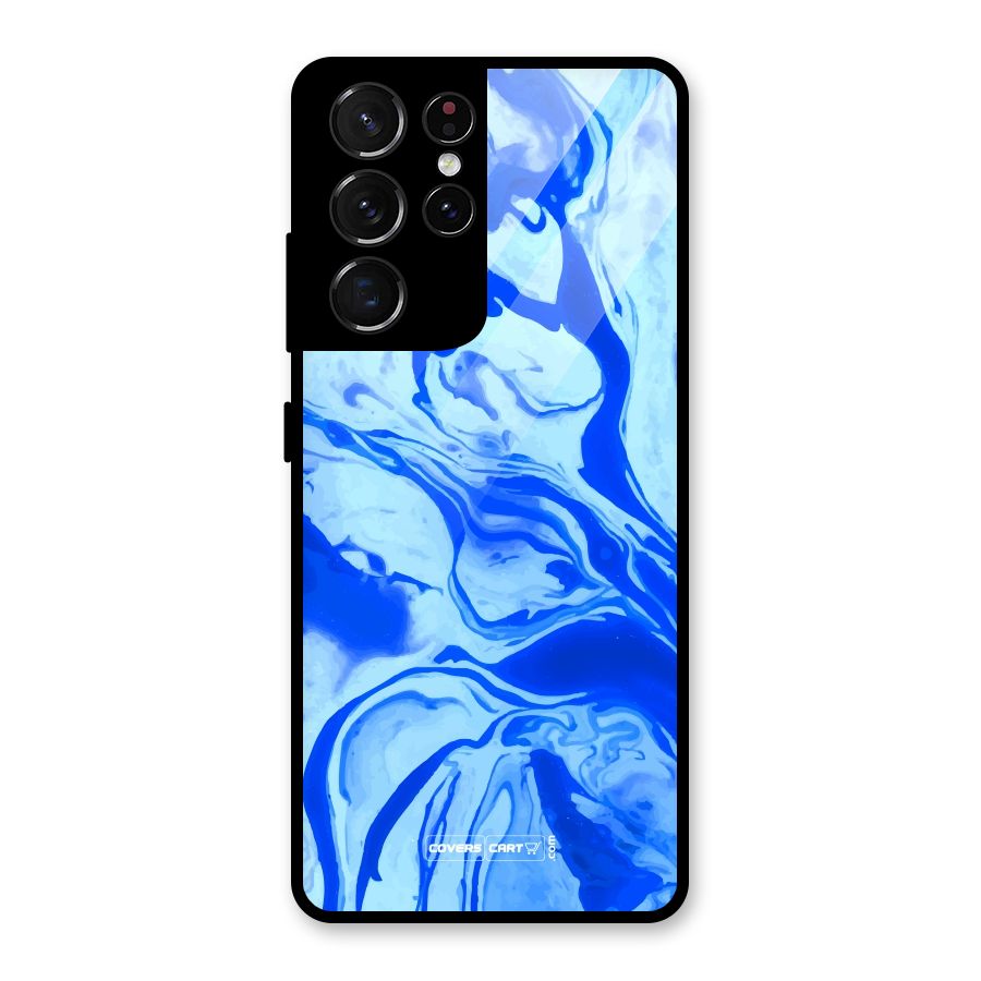 Blaze Blue Marble Texture Glass Back Case for Galaxy S21 Ultra 5G