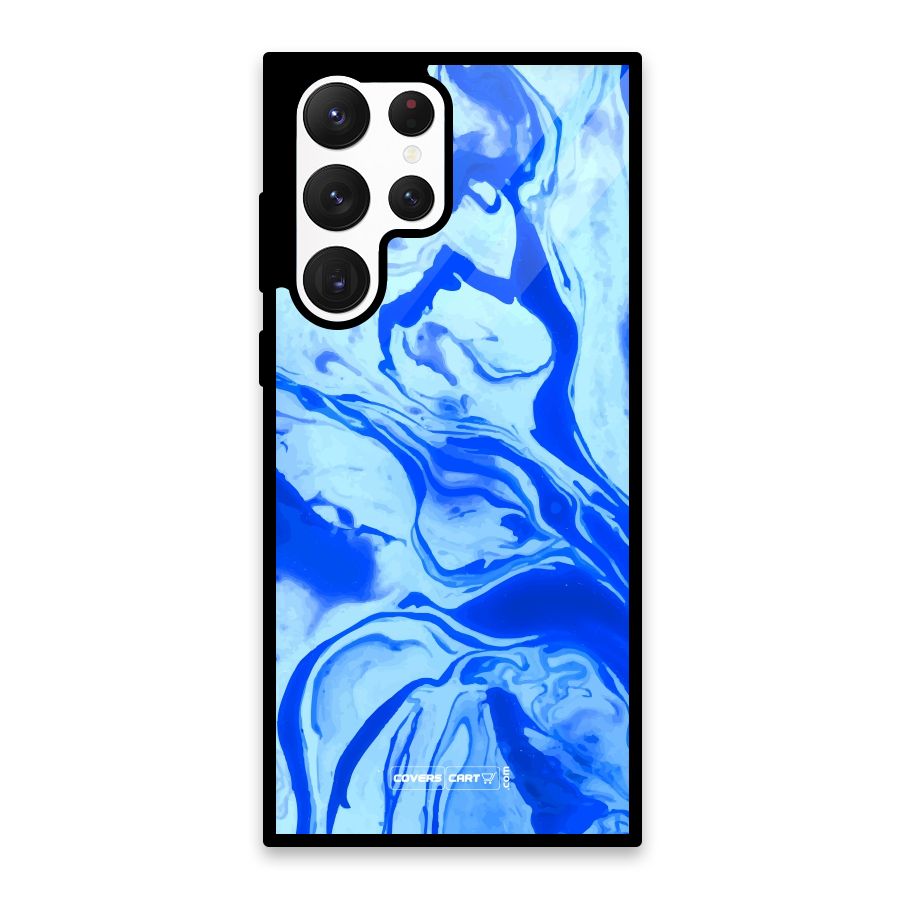 Blaze Blue Marble Texture Glass Back Case for Galaxy S22 Ultra 5G