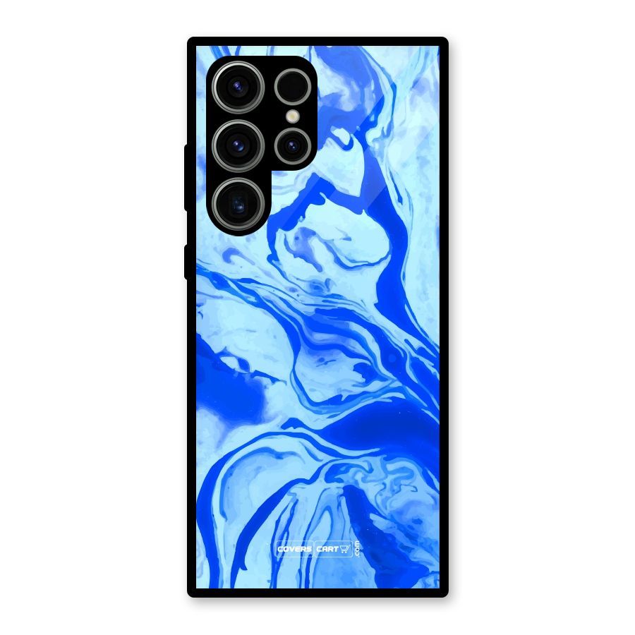 Blaze Blue Marble Texture Glass Back Case for Galaxy S23 Ultra