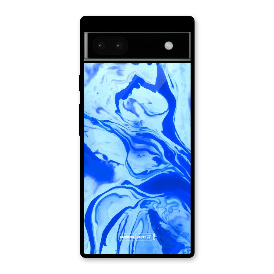 Blaze Blue Marble Texture Glass Back Case for Google Pixel 6a