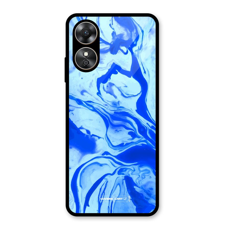 Blaze Blue Marble Texture Glass Back Case for Oppo A17