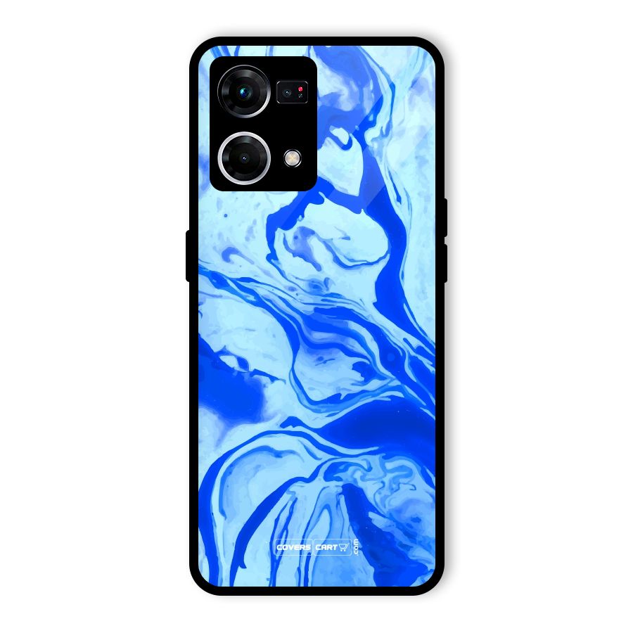 Blaze Blue Marble Texture Glass Back Case for Oppo F21s Pro 4G