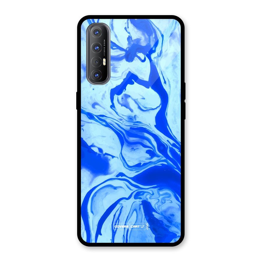 Blaze Blue Marble Texture Glass Back Case for Oppo Reno3 Pro