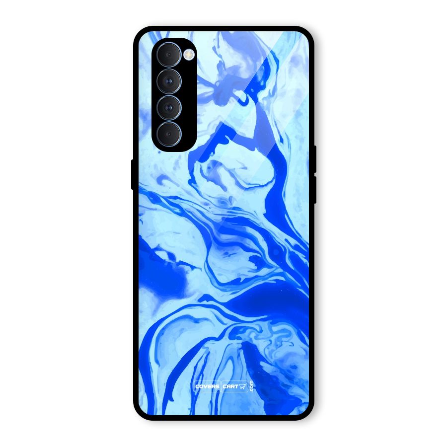 Blaze Blue Marble Texture Glass Back Case for Oppo Reno4 Pro