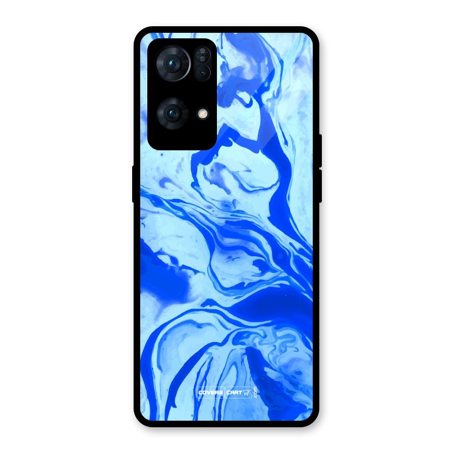 Blaze Blue Marble Texture Glass Back Case for Oppo Reno7 Pro 5G