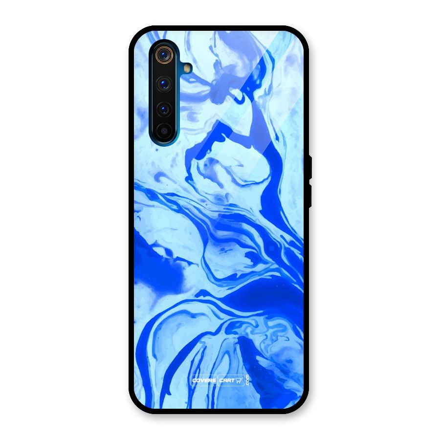 Blaze Blue Marble Texture Glass Back Case for Realme 6 Pro