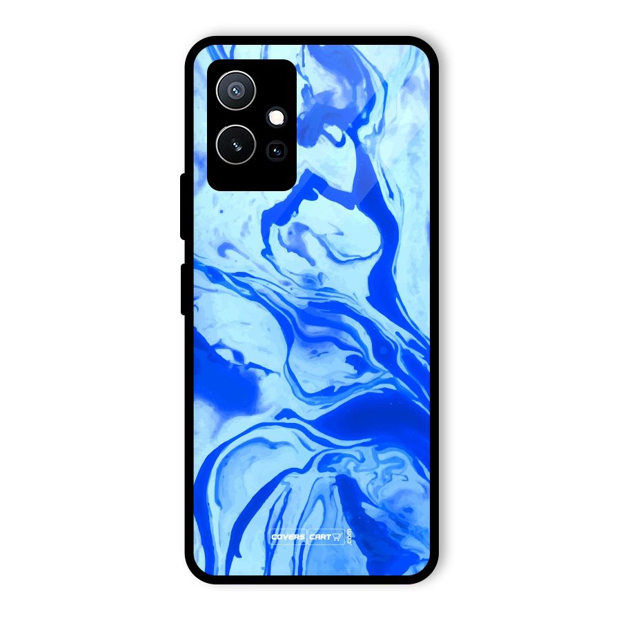 Blaze Blue Marble Texture Glass Back Case for Vivo T1 5G