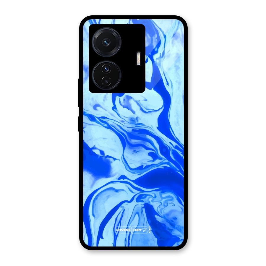 Blaze Blue Marble Texture Glass Back Case for Vivo T1 Pro