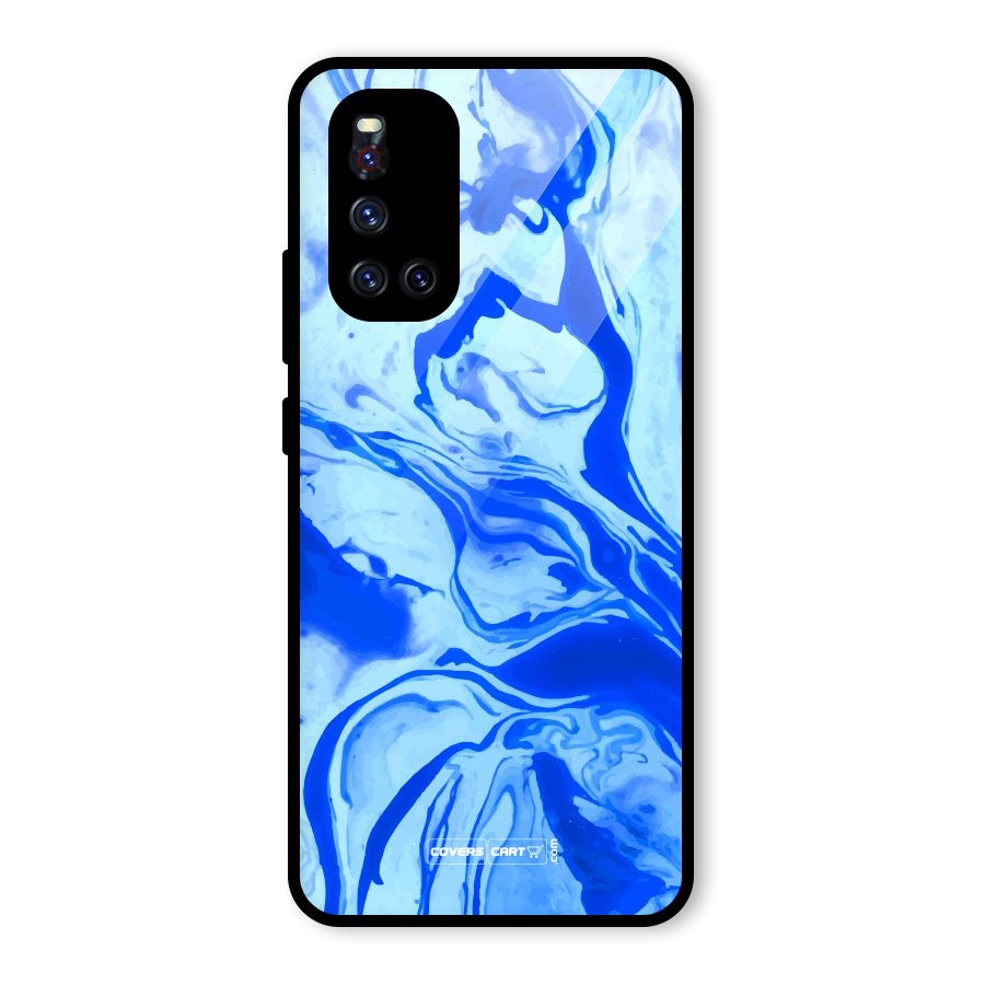 Blaze Blue Marble Texture Glass Back Case for Vivo V19