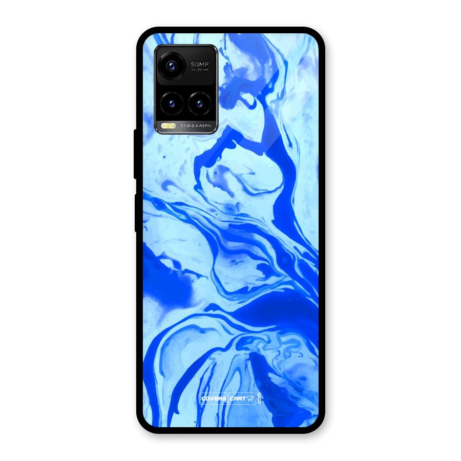 Blaze Blue Marble Texture Glass Back Case for Vivo Y21T