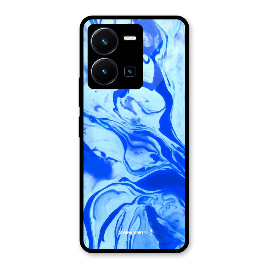 Blaze Blue Marble Texture Glass Back Case for Vivo Y35