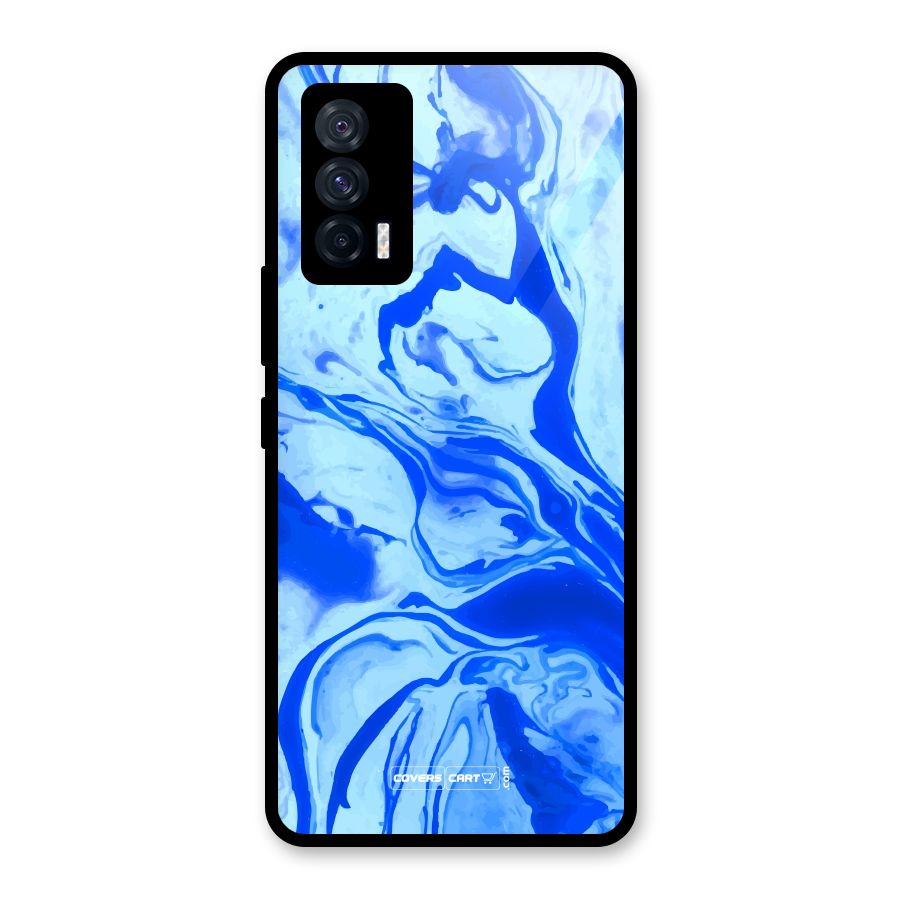 Blaze Blue Marble Texture Glass Back Case for Vivo iQOO 7 5G
