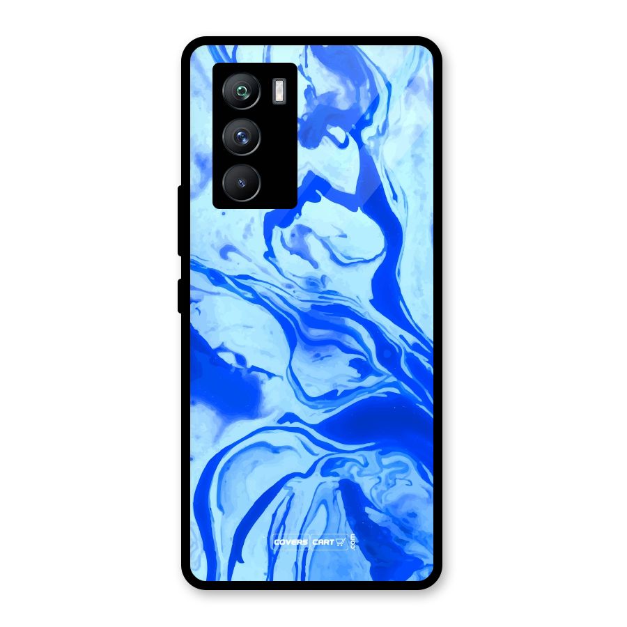 Blaze Blue Marble Texture Glass Back Case for Vivo iQOO 9 SE