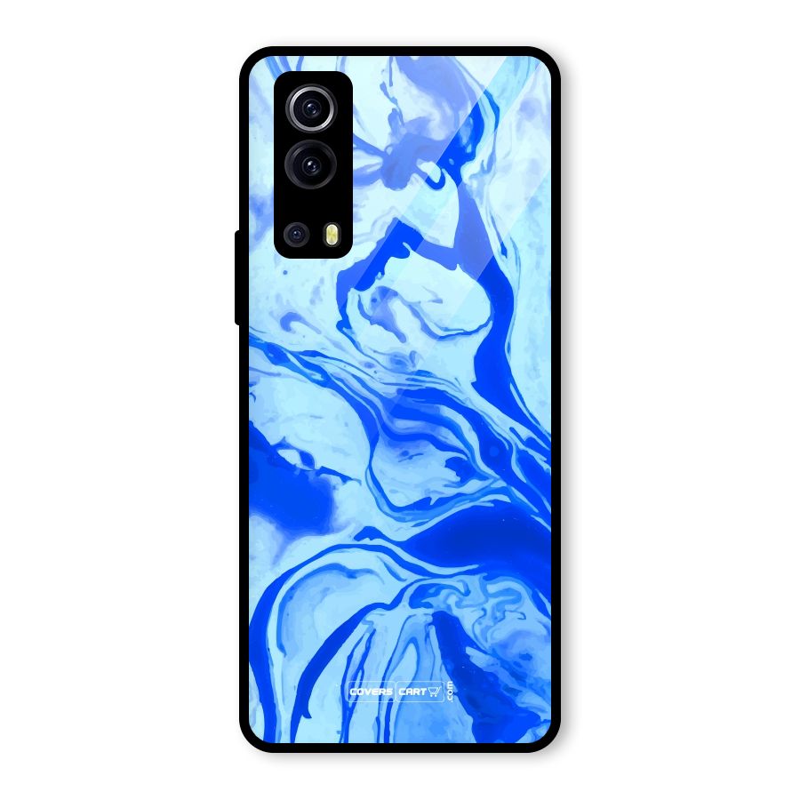 Blaze Blue Marble Texture Glass Back Case for Vivo iQOO Z3