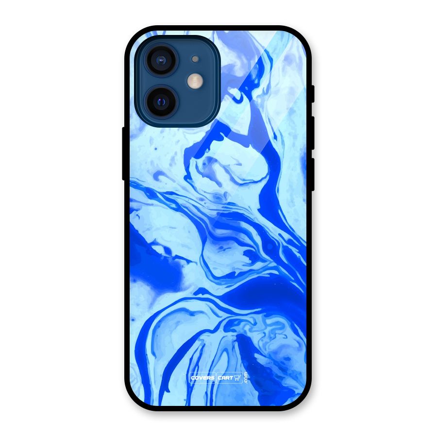 Blaze Blue Marble Texture Glass Back Case for iPhone 12 Mini