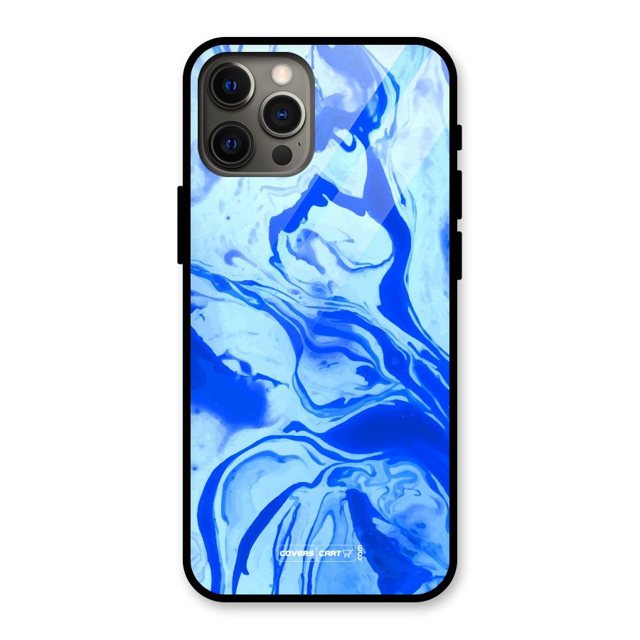 Blaze Blue Marble Texture Glass Back Case for iPhone 12 Pro Max