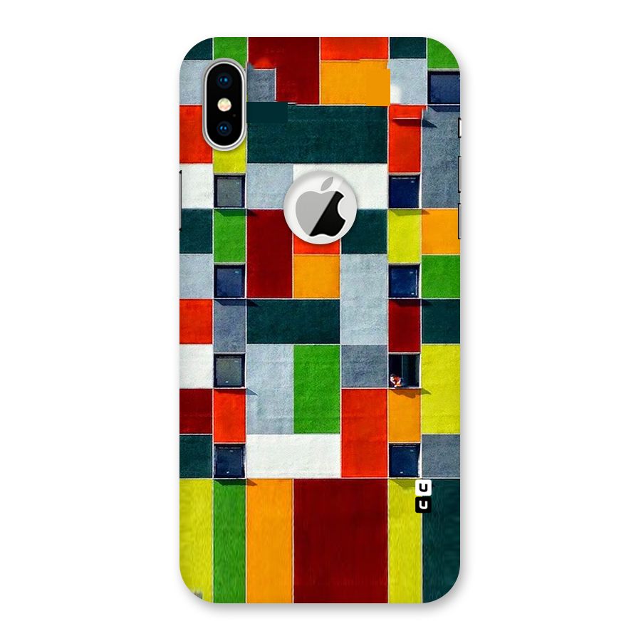 Block Color Design Back Case for iPhone X Logo Cut