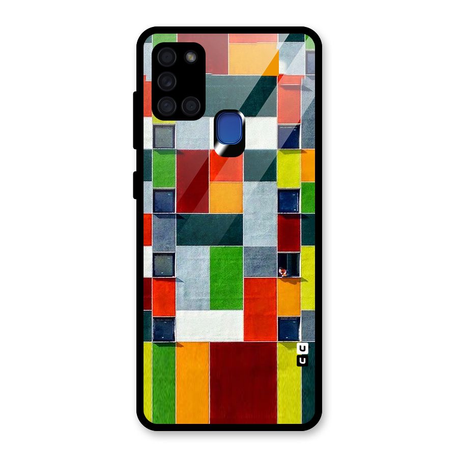 Block Color Design Glass Back Case for Galaxy A21s