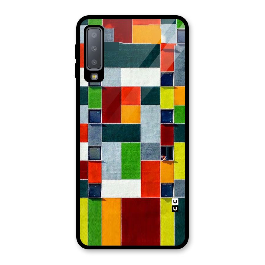 Block Color Design Glass Back Case for Galaxy A7 (2018)