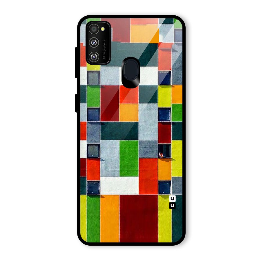 Block Color Design Glass Back Case for Galaxy M30s