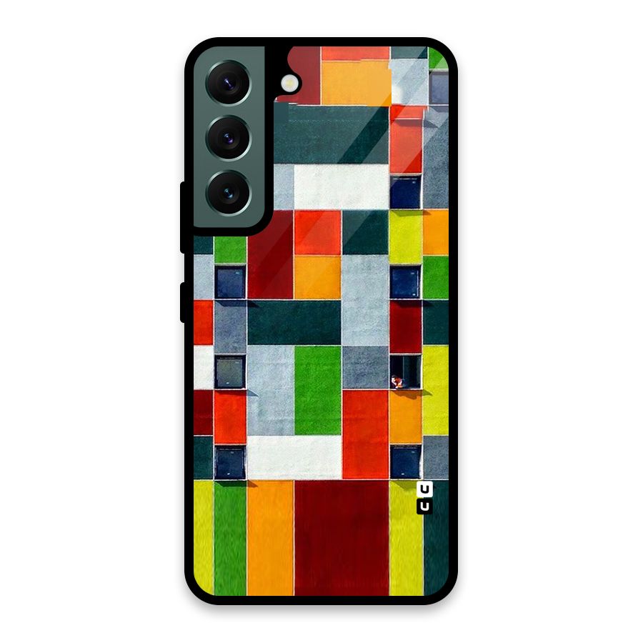 Block Color Design Glass Back Case for Galaxy S22 5G