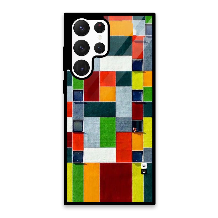 Block Color Design Glass Back Case for Galaxy S22 Ultra 5G