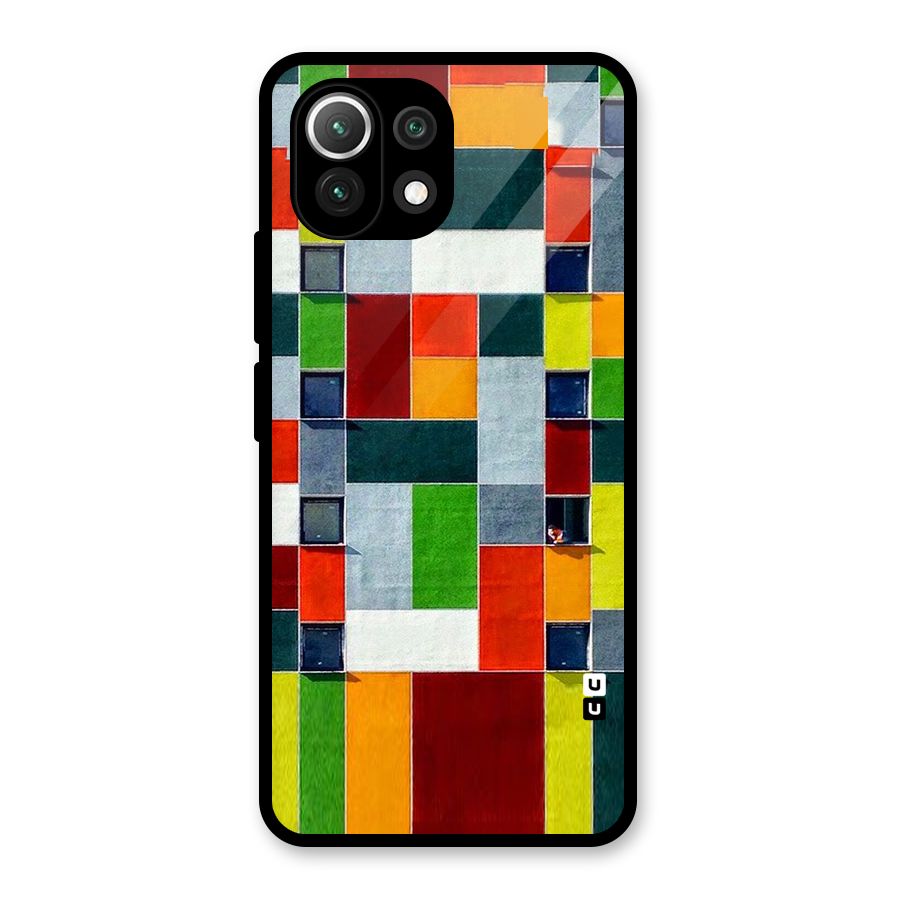Block Color Design Glass Back Case for Mi 11 Lite