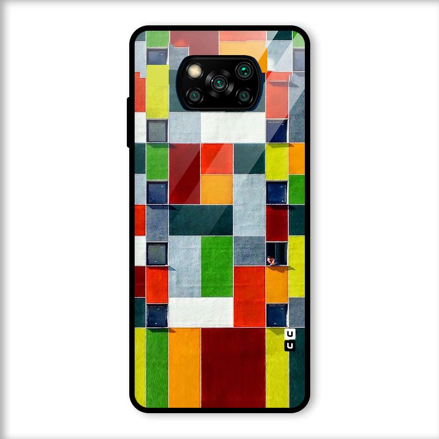 Block Color Design Glass Back Case for Poco X3