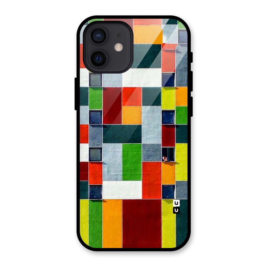 Block Color Design Glass Back Case for iPhone 12