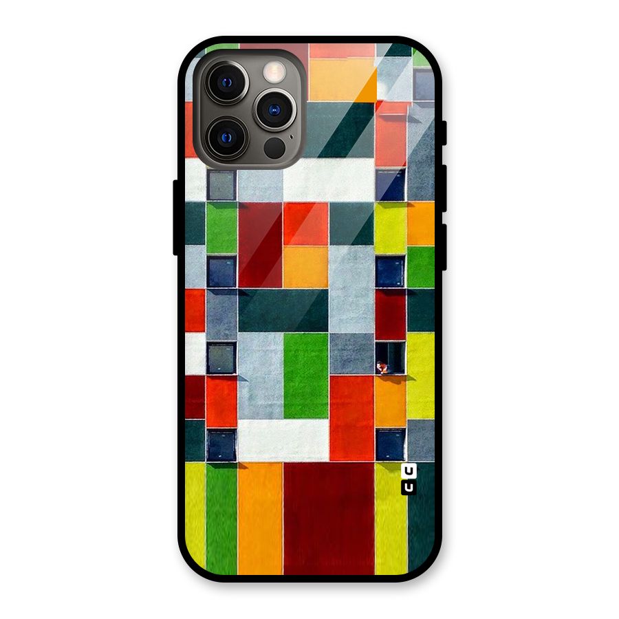 Block Color Design Glass Back Case for iPhone 12 Pro