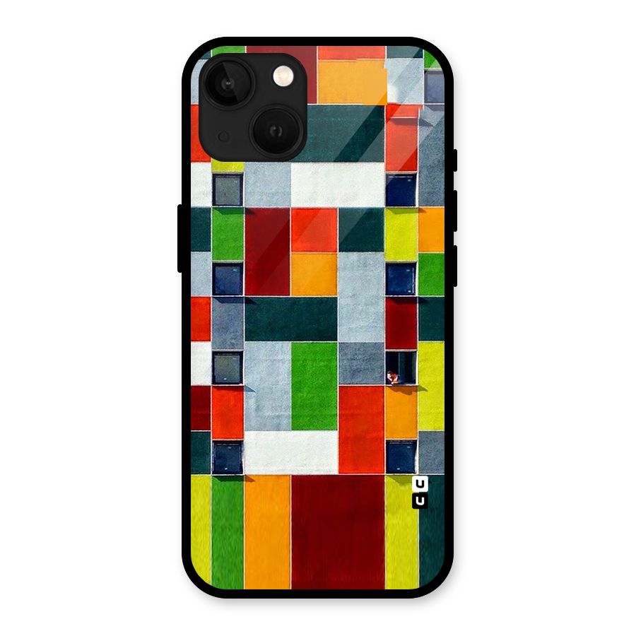 Block Color Design Glass Back Case for iPhone 13