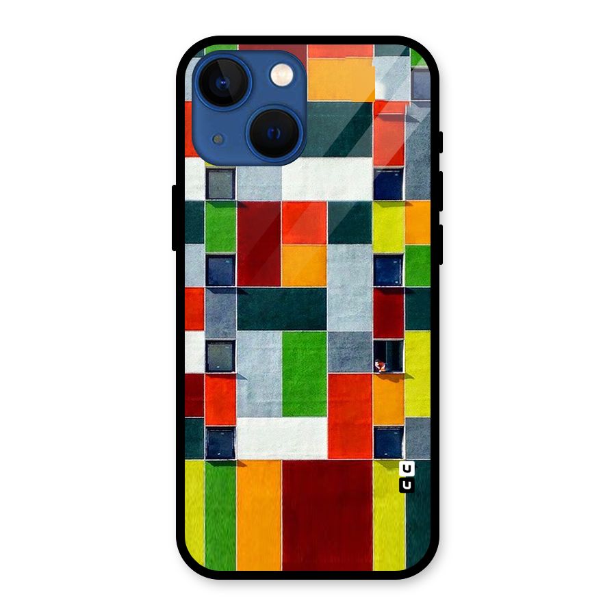 Block Color Design Glass Back Case for iPhone 13 Mini