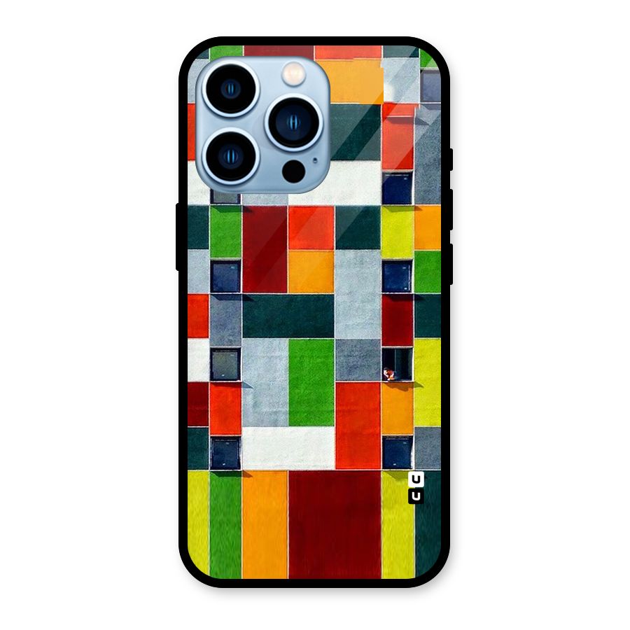 Block Color Design Glass Back Case for iPhone 13 Pro